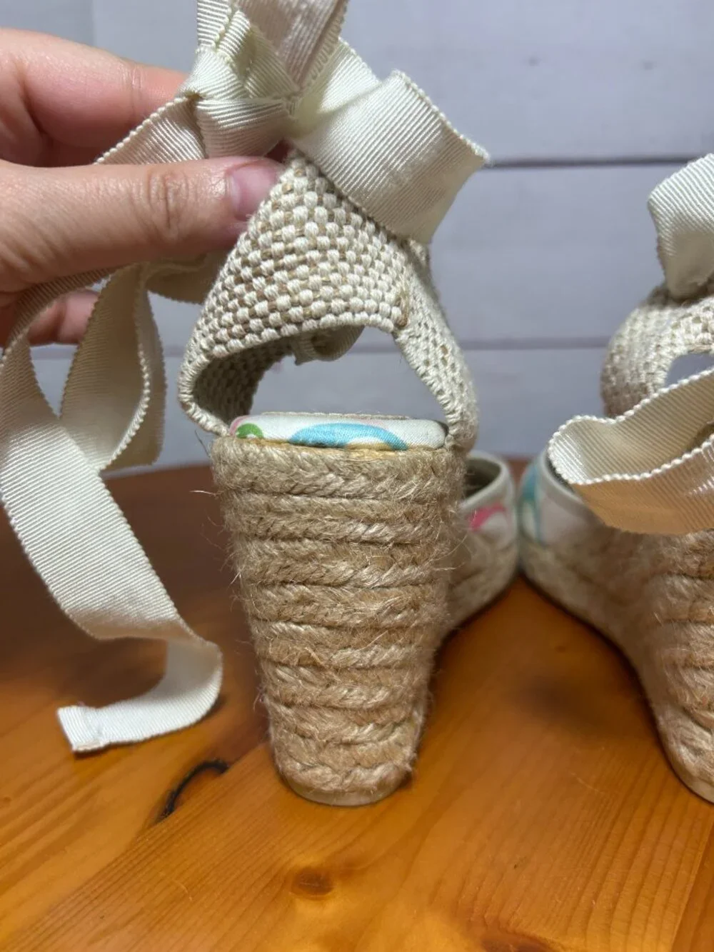 Coach Mindy Canvas Ankle Tie Espadrille wedge Sandals/Size 6B NEW multi-color
